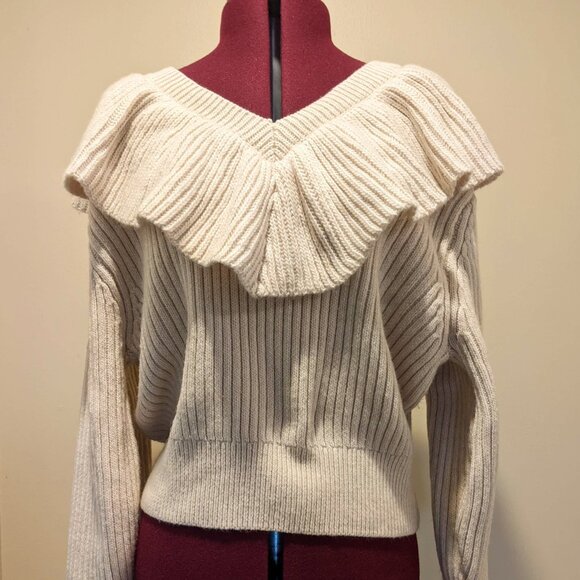 H&M Ruffle V-Neck Long Sleeve Sweater - Size Small - Picture 1 of 11
